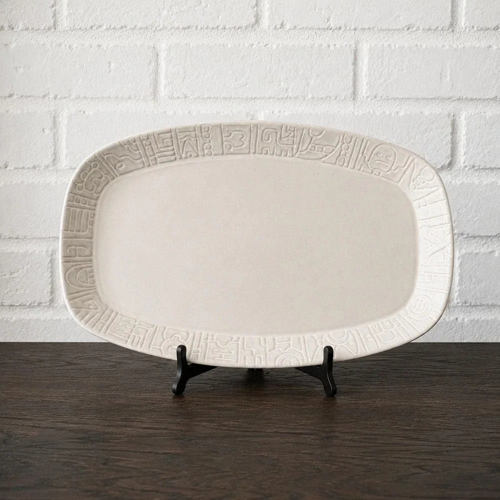 Vintage Frankoma Pottery 7QS Mayan Aztec Platter Mid Century Serving Tray
